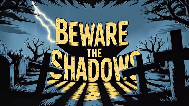beware the shadows spooky graveyard lightning night