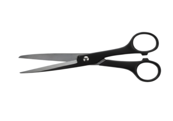 Sharp, professional black scissors with open blades ready for precise cutting, ideal for crafts, tailoring, or office tasks demanding clean lines and efficient action