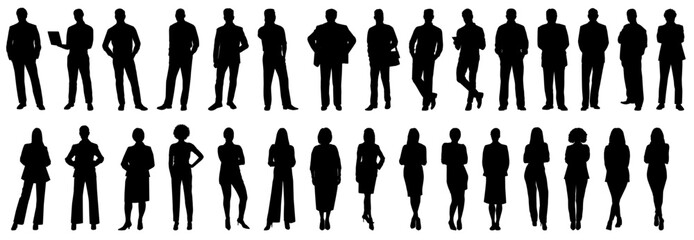 Business people silhouette. Collection of business people silhouette set standing, posing, working and talking. 