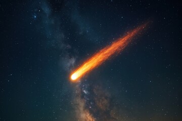 Fiery meteor streaks night sky.