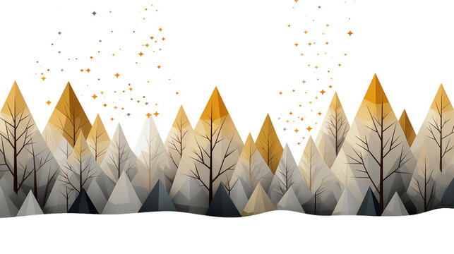 Captivating abstract forest scene with golden stars and minimalist trees for a modern aesthetic