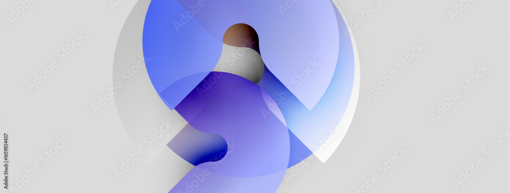 Poster abstract fluid shapes, blue hues dominate. circular forms blend, creating dynamic visual effect. sof