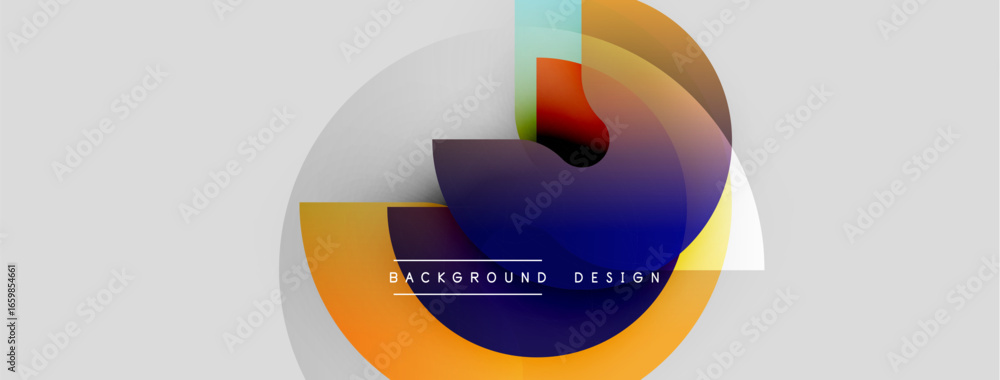 Poster abstract design features overlapping colorful circles. gradient shades create dynamic visual effect.