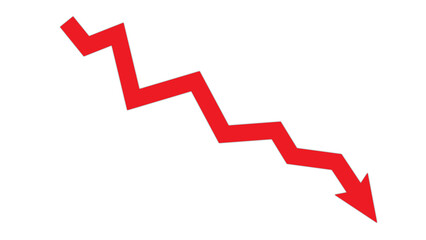 Red stock market investment decline chart. Downward arrow. Negative growth concept, business...