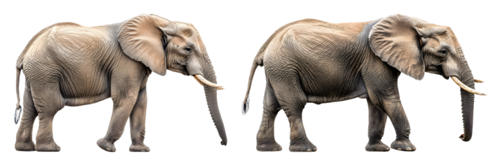 Two African elephants in profile one facing left the other facing right transparent background