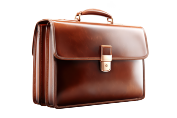 Close-up of a rich brown leather briefcase.  Detailed texture, classic design