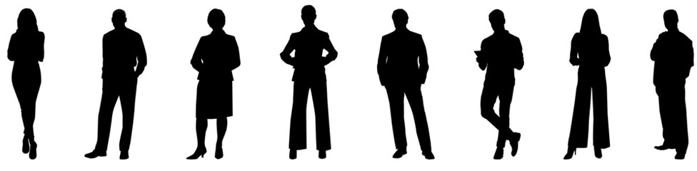 Silhouettes of business people standing, walking, talking and working . business people silhouette  concept vector illustration. 