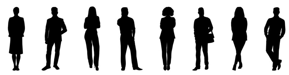 business people, men and women. set of  business people silhouettes. Businessman and businesswoman standing. 