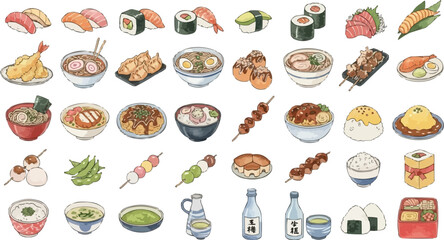 Vector illustration of iconic Japanese sushi platter
