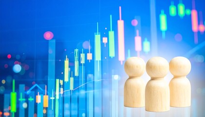 Colorful bar graphs rising upward, silhouettes of business people overlayed, glowing digital background.