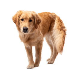 Obraz premium Playful golden retriever dog on transparent background indoor setting pet photography friendly environment captured close-up