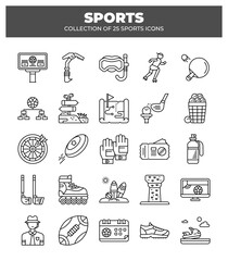 Collection of 25 Sports Icons. Line Art Graphics