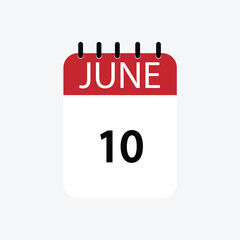 10 june calendar june calendar vector illustration