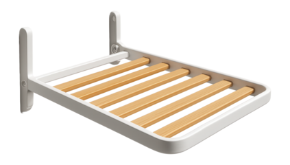 Wall-mounted drying rack with bamboo slats for an eco-friendly urban loft.