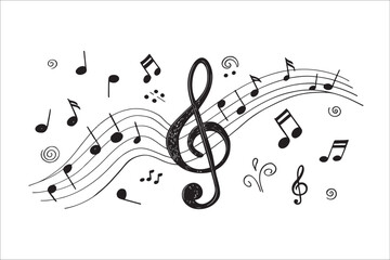 Musical staff with treble clef and notes silhouette