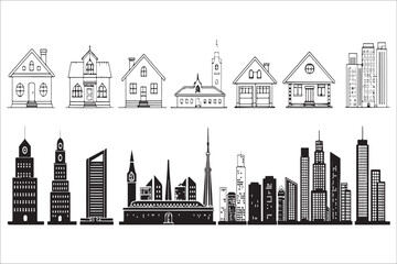 Fototapeta premium Diverse architectural styles silhouette collection silhouette