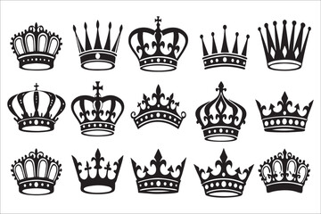 Collection of elegant royal crowns design elements silhouette