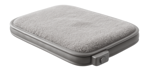 Heated bath mat for keeping feet warm in a cold bathroom during winter.