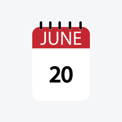 20 june calendar june calendar vector illustration