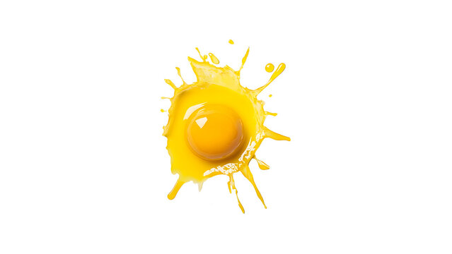 Bright yellow egg yolk splash with white fluid elements in motion isolate