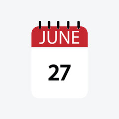 27 june calendar june calendar vector illustration