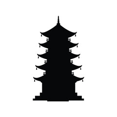 Black silhouette of a traditional multi story asian pagoda architecture vector