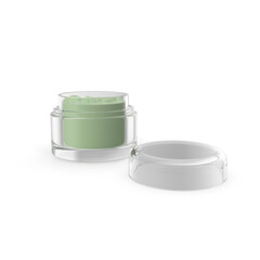 Pale Green Cream in Clear Jar with Lid, 3d Png, transparent background