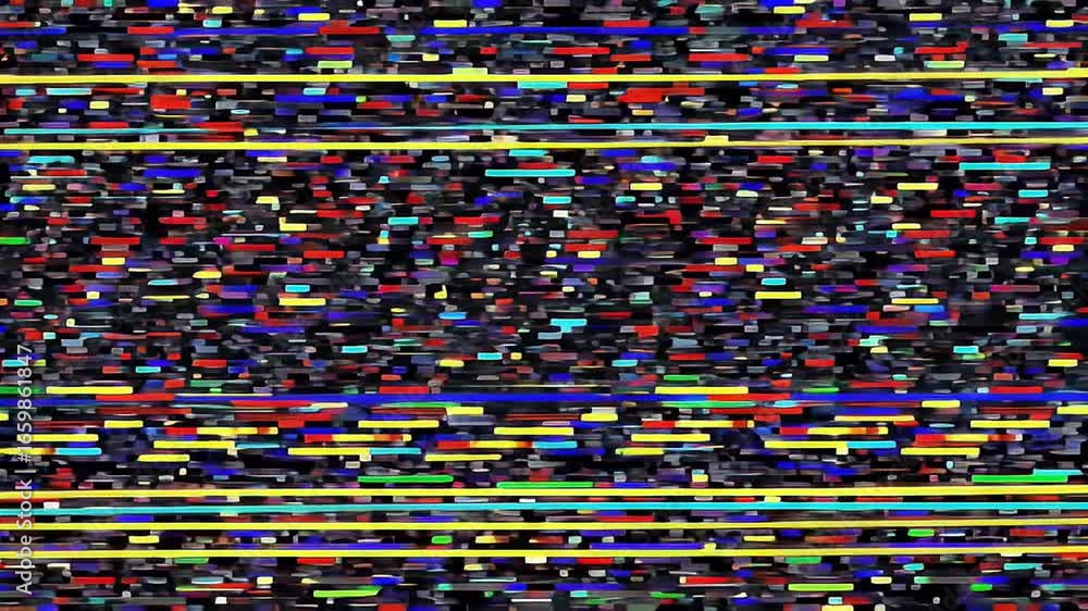 Poster glitchy abstract data stream with fast paced colorful pixels