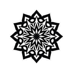 Intricate black and white mandala design with geometric patterns and floral elements vector