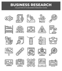 Collection of 25 Business Research Icons:  Market Analysis. Data. Strategy