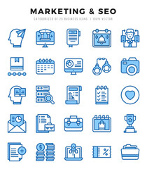 Set of Marketing & SEO icons in Two Color style. Two Color Icons symbol collection.