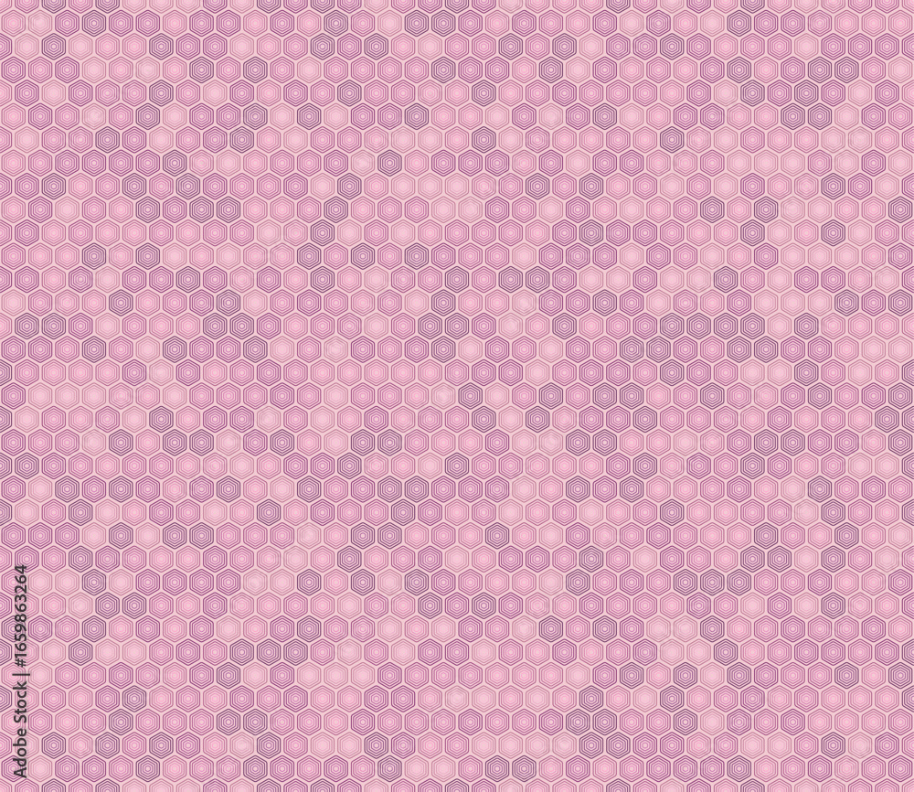 Poster seamless hexagon pattern. pink color tones gradients. rounded stacked hexagons mosaic cells. regular
