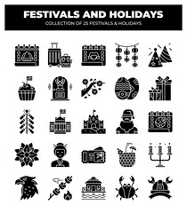 Naklejka premium Collection of 25 Festivals and Holidays. Icons and Symbols