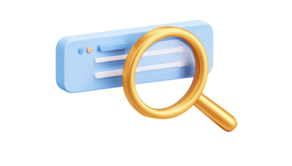 3D rendering of a search bar with a magnifying glass, representing investigation