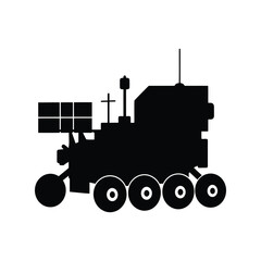Silhouette of a futuristic planetary exploration rover with solar panels and antennas vector