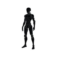 Futuristic humanoid robot standing with detailed mechanical body silhouette vector