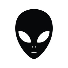 Iconic black silhouette of an alien head with large eyes on white vector