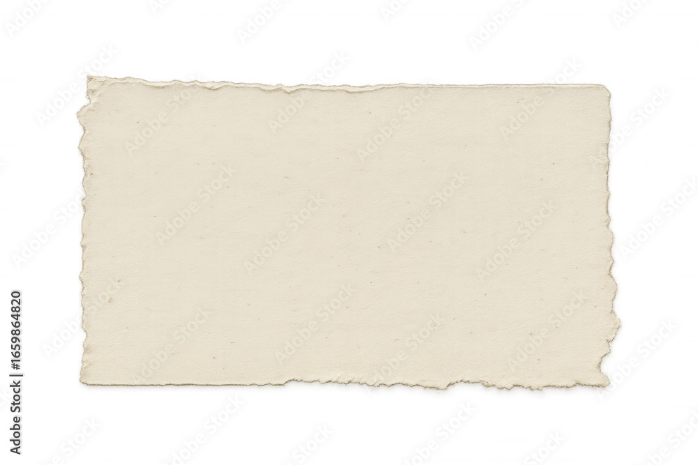 Poster weathered beige paper fragment with ragged edges, torn horizontally, revealing transparent backgroun
