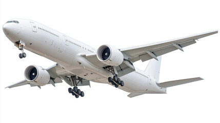 Commercial passenger airplane in flight, isolated on transparent background