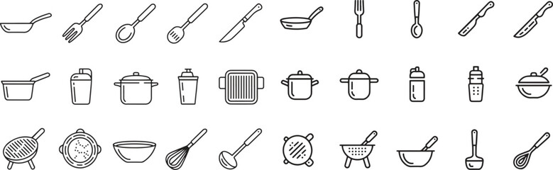Collection of metal and stainless steel products line icons. Tools, machinery, fabrication, workshop. Editable stroke. Vector illustration