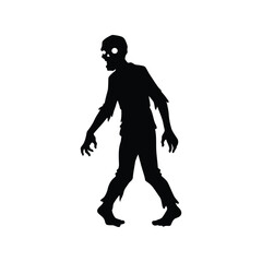 Silhouette of a walking zombie with glowing eyes for halloween and horror themes vector