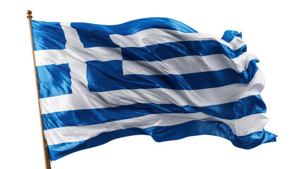 Obraz premium Waving blue and white Greek flag with a wooden pole