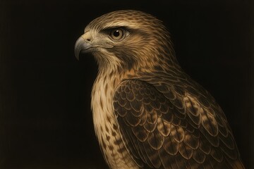 Red tailed hawk detailed portrait illustration on dark background