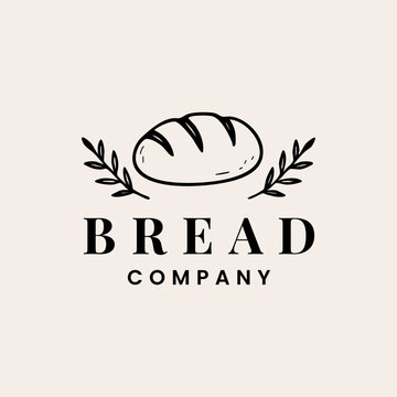 Minimalist bread company logo featuring a loaf of bread with decorative leaves. Clean, elegant silhouette design perfect for bakery branding, cafe identity, packaging, or restaurant signage.