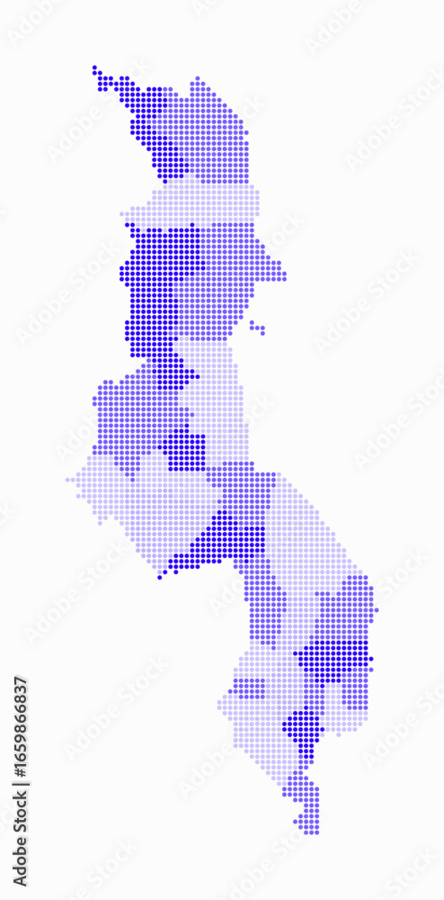 Poster malawi dotted map. digital style map of the country on white background. malawi shape with circle do