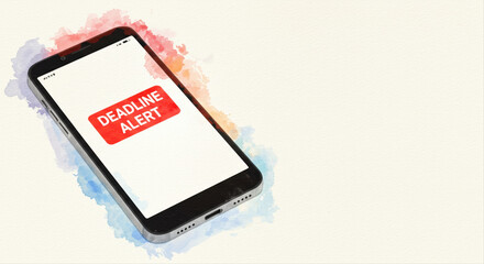 displaying deadline alert notification on phone screen on colored background  