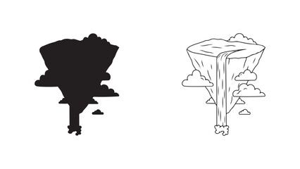 Floating island with waterfall and clouds with transparent background