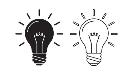 Light bulb idea icons black and white with transparent background
