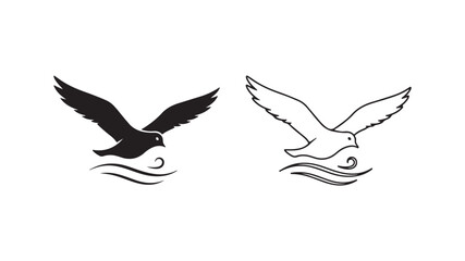 Fototapeta premium Flying bird over water outline style with transparent background