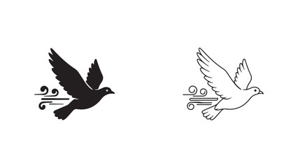 Flying bird silhouette and outline with transparent background